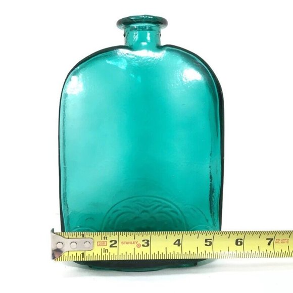 Vintage Vidrios de Levante Hand Blown Teal Glass Flask Bottle Filigree - Picture 7 of 8